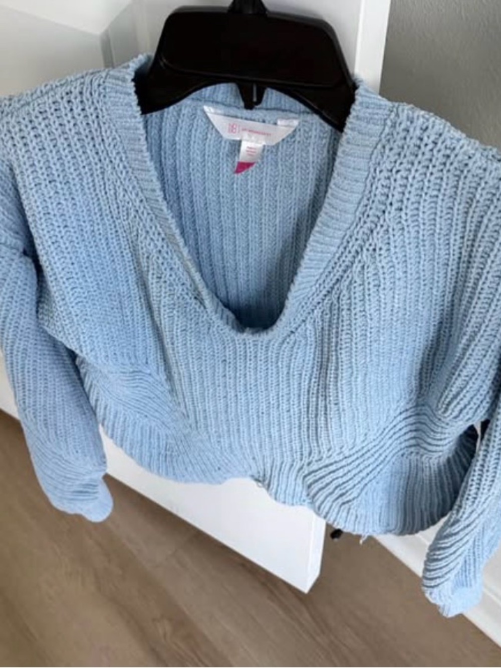 No Boundaries Light Blue V-Neck Chunky Knit Sweater - Juniors